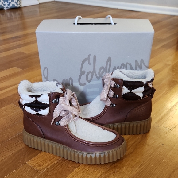 Sam Edelman Brown and Cream Patterned Boots - Picture 1 of 13